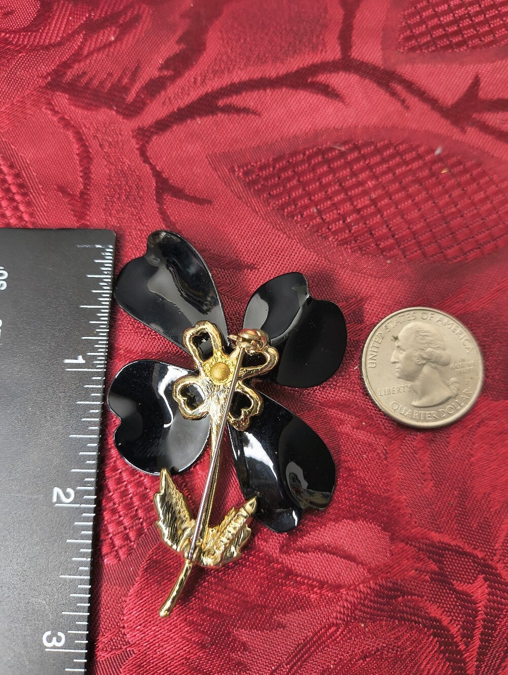 Vintage Sarah Coventry Dogwood Black Enamel Flower Brooch 1960s - Picture 11 of 11